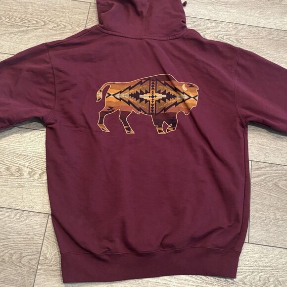 Pendleton Hoodie Mens XL Maroon Graphic Buffalo Print Sweater Southwest - Picture 7 of 7